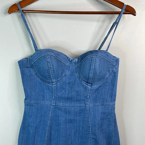 HAUTE MONDE Blue Denim Mini Dress Boustier Corset Stretch Adjustable Straps L - Picture 3 of 12